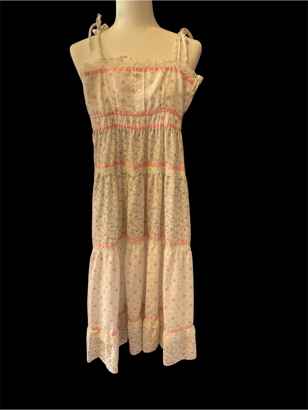 Peaches N Cream girls sz 8 floral prairie dress 1970s vintage cottagecore